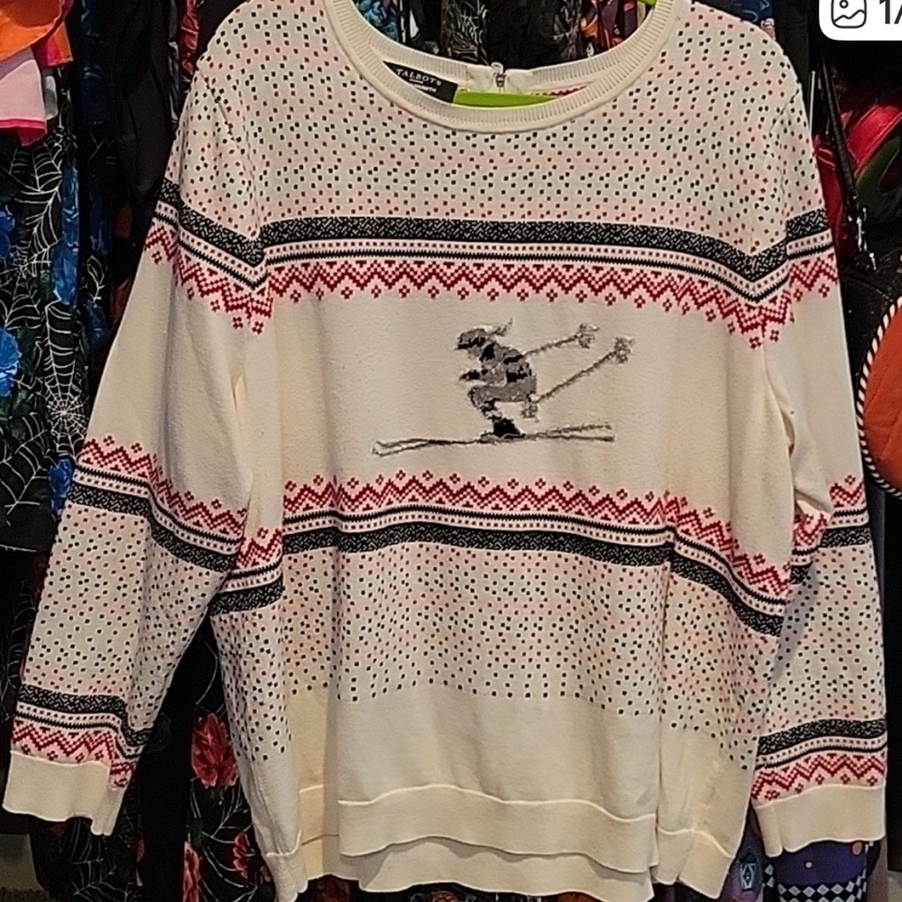 Talbots Cream and Red Ski Motif Sweater, 2X